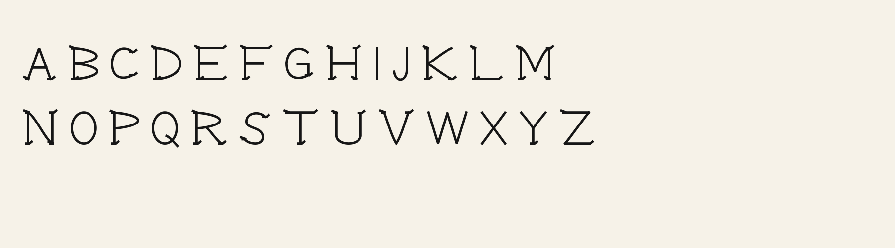 Canted Cup Serif alphabet specimen