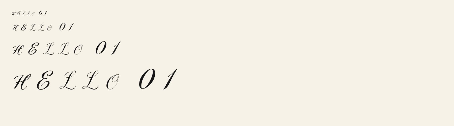 Script Copperplate Loop sizes specimen
