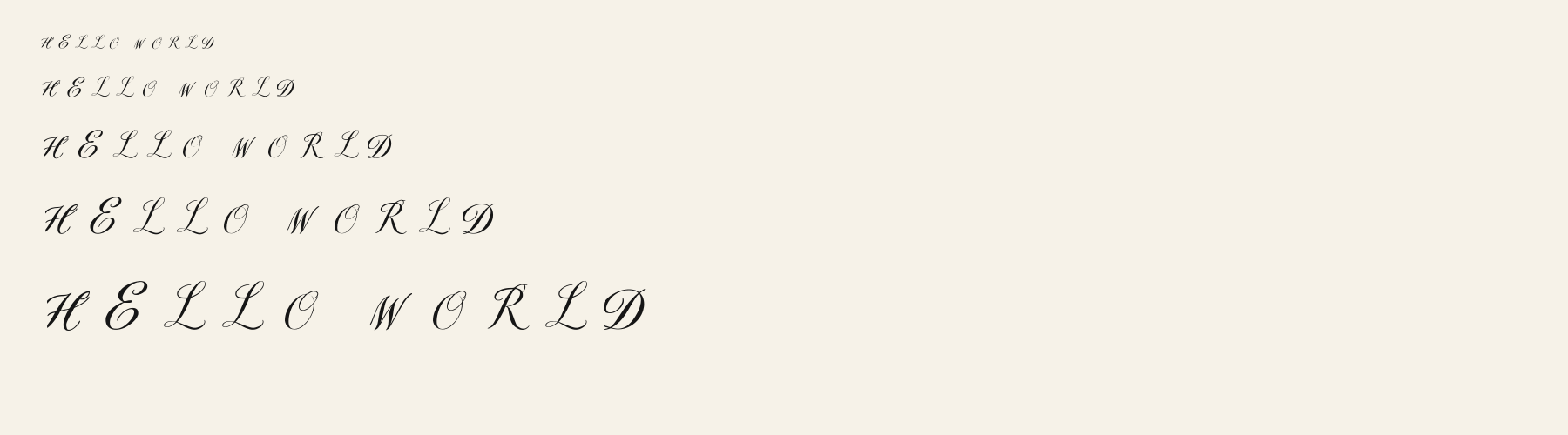 Script Copperplate Loop waterfall specimen