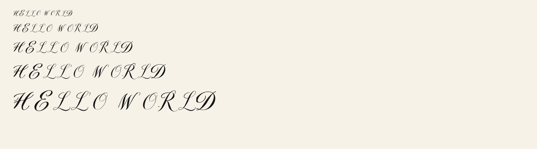 Script Copperplate Loop waterfall specimen