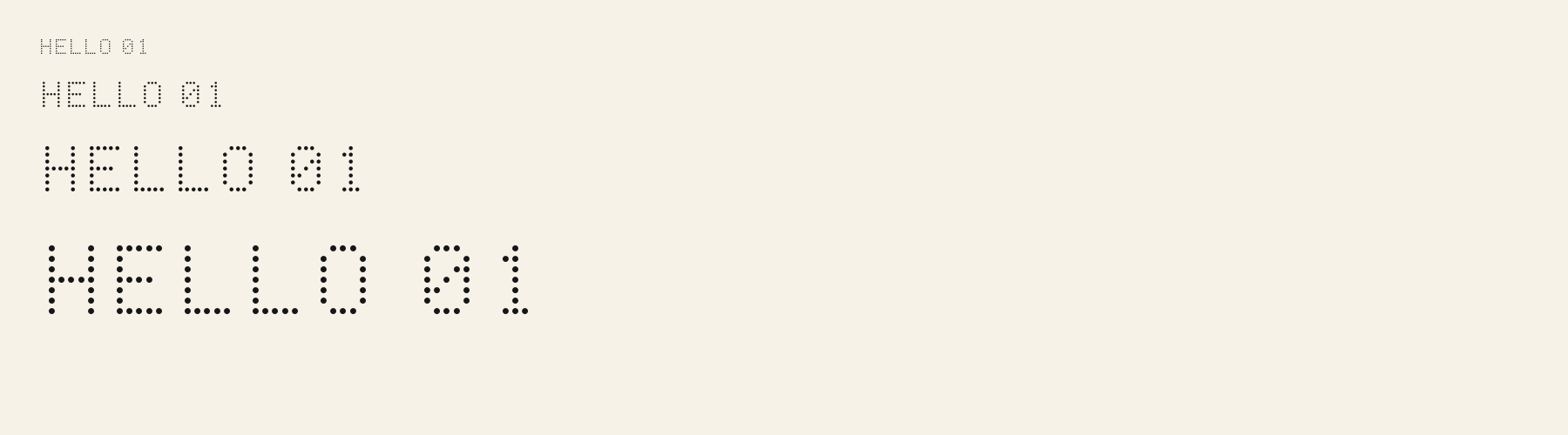 Pixel Dot Matrix Round sizes specimen