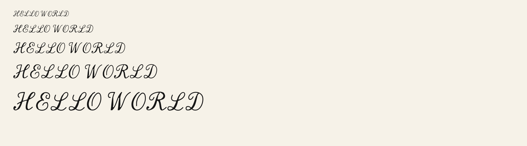 Promenade Script waterfall specimen