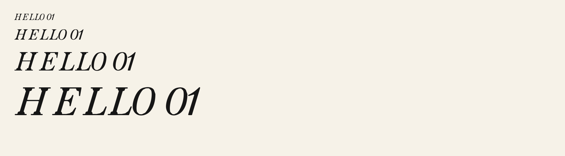 Couture Italic sizes specimen