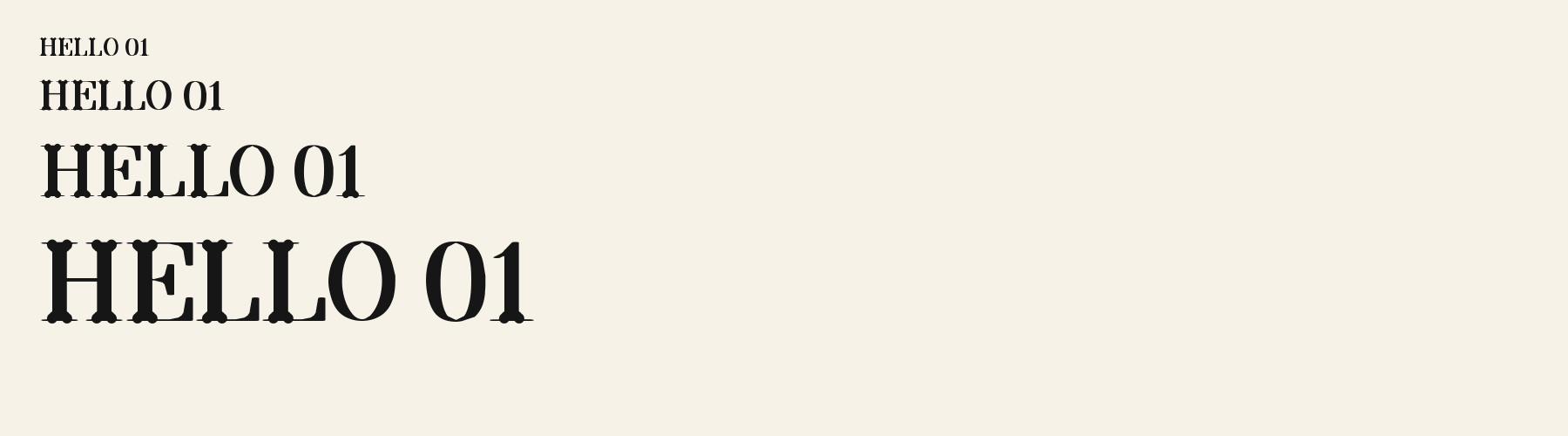 Couture Display sizes specimen