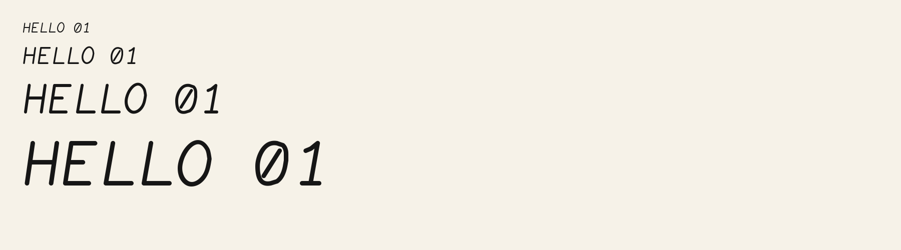 Terminal Italic sizes specimen