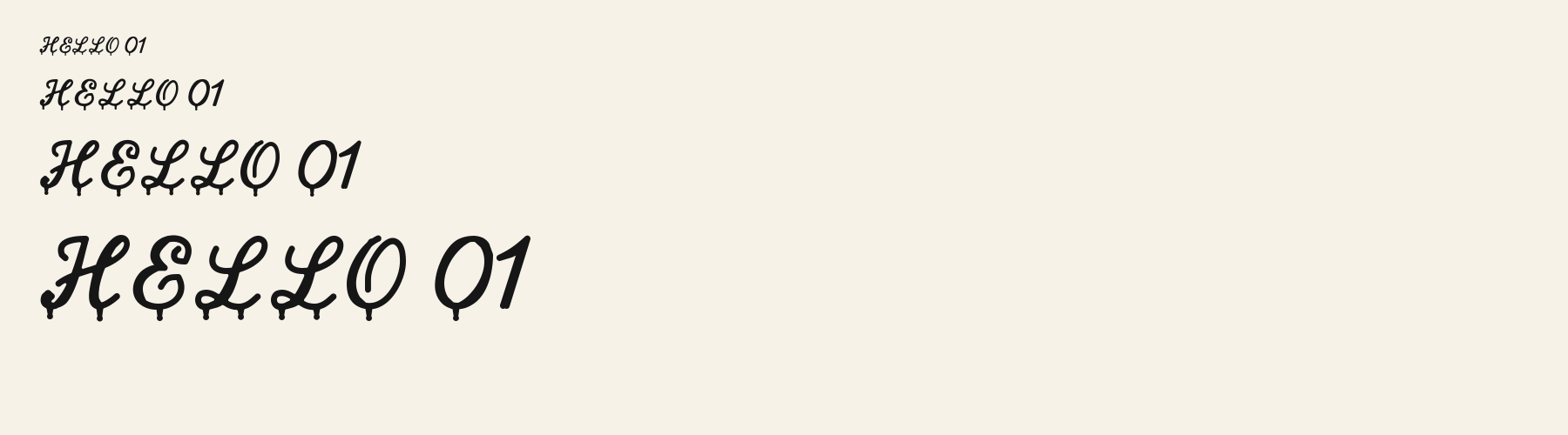 Phantom Script sizes specimen