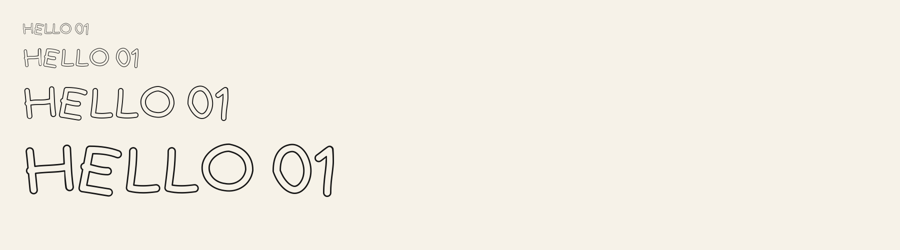 Quirk Outline sizes specimen
