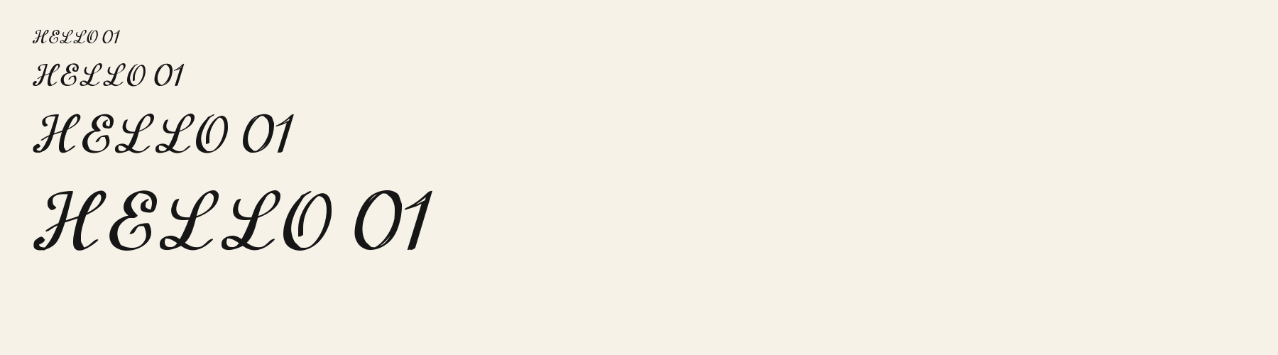 Gala Script sizes specimen